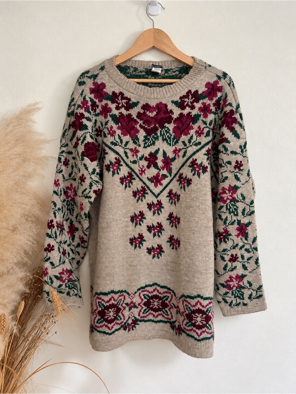 Vintage 90s Basic Editions Floral Tapestry Jacquard Sweater Roses Cottagecore L